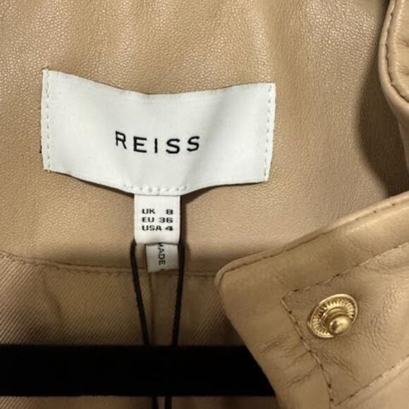 Reiss Camel Lola Leather Biker Jacket, camel with gold hardware, size 4 NWT - Picture 3 of 11